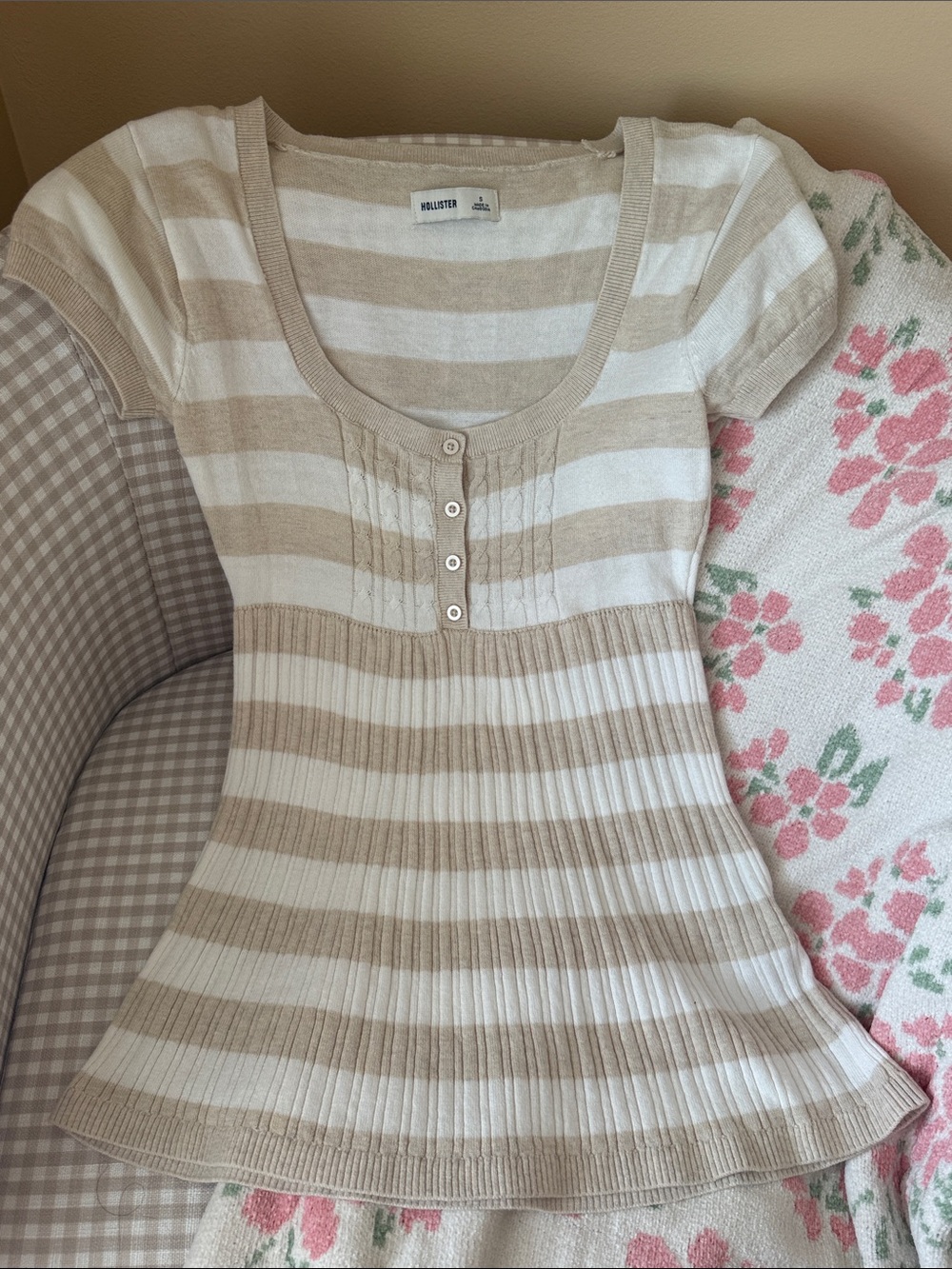 Hollister Beige and White Striped Top